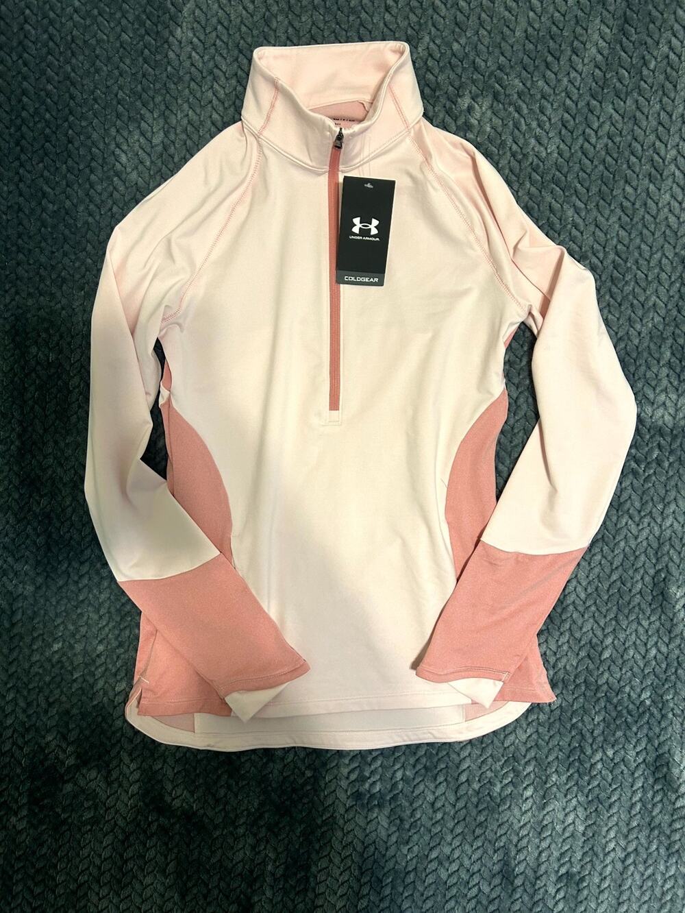 Under Armour ColdGear 1/2 Zip Pullover Womens S Pink Colorblock Soft Inner Layer
